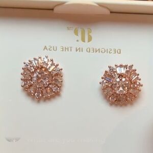 Rose Gold Crystal Sunburst Stud Earrings by